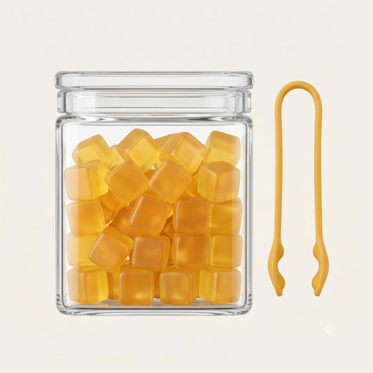 TALIX Vitamin D3 gummies, square low-iron glass jar, sunshine gold cubes